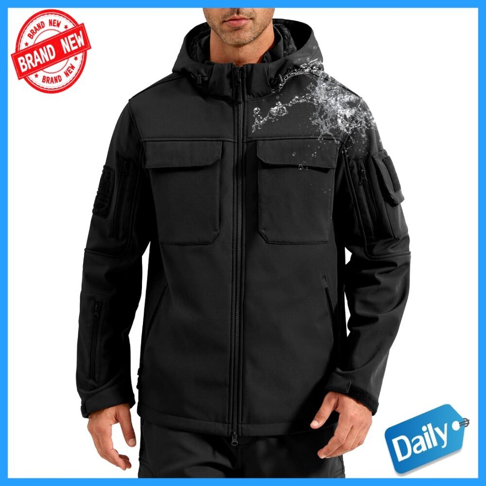 Men's Waterproof Softshell Jacket Fleece Lined Tactical Hoodie Windbreaker